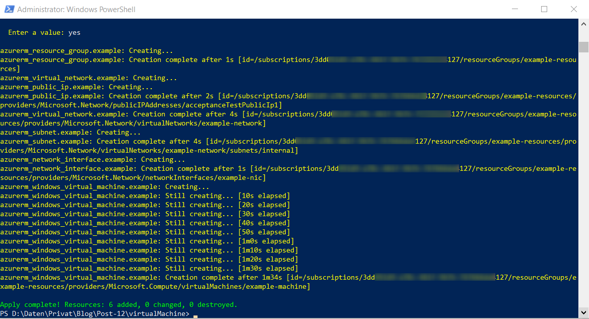Azure provisioning a windows virtual machine using terraform